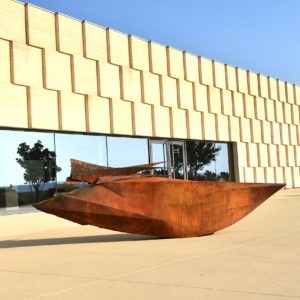 sculpture extérieure en corten et laiton de Julien Allègre en vente dans la boutique de la galerie 22 contemporain
