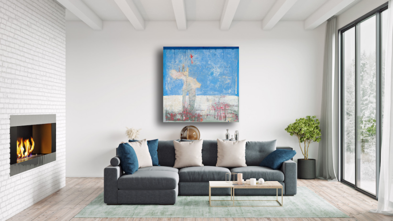 tableau peinture acrylique abstraite contemporaine bleu ciel de philippe croq en vente a la galerie22 in situ